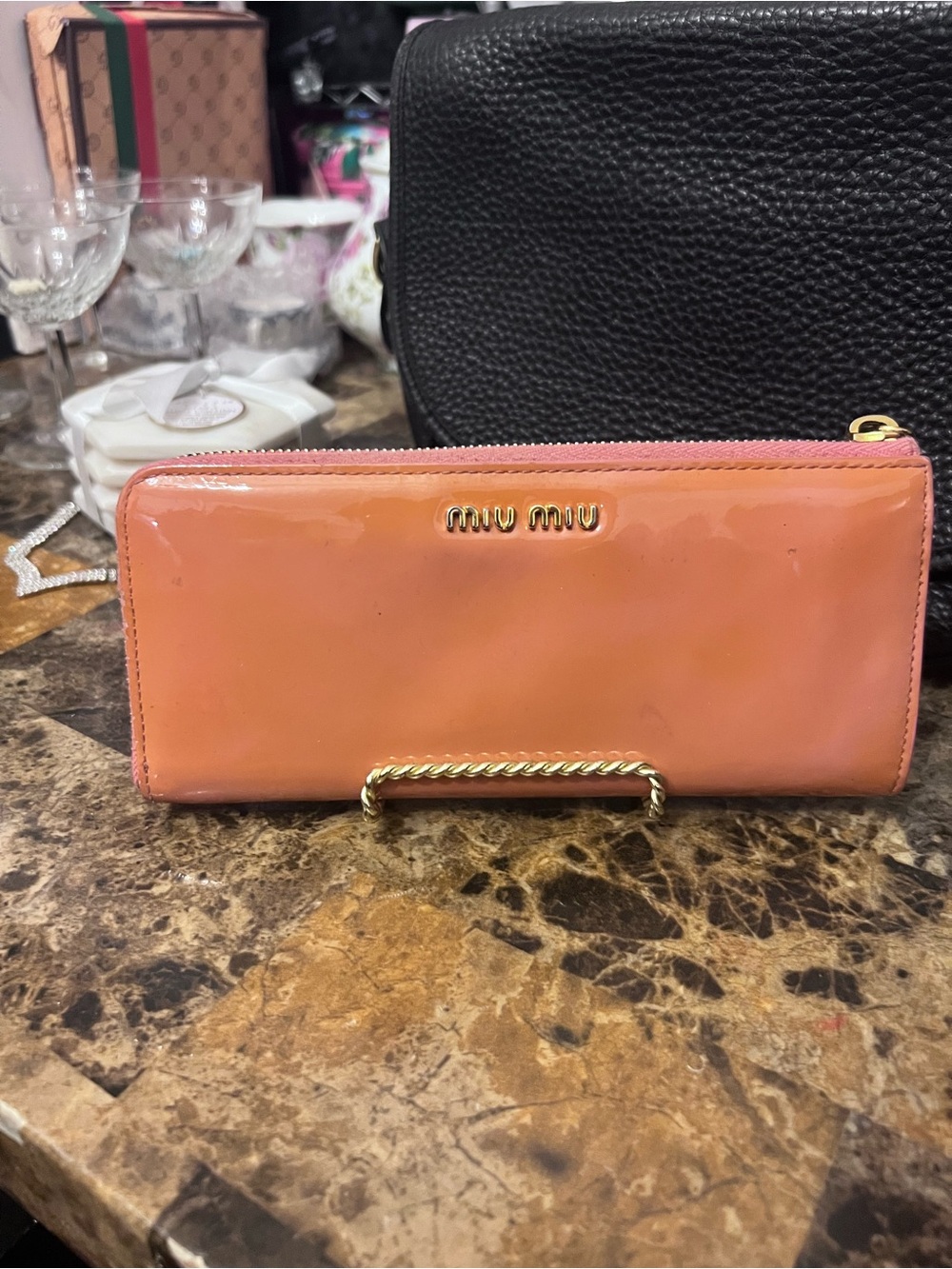 Miu Miu Pink Patent Zip-Around Wallet